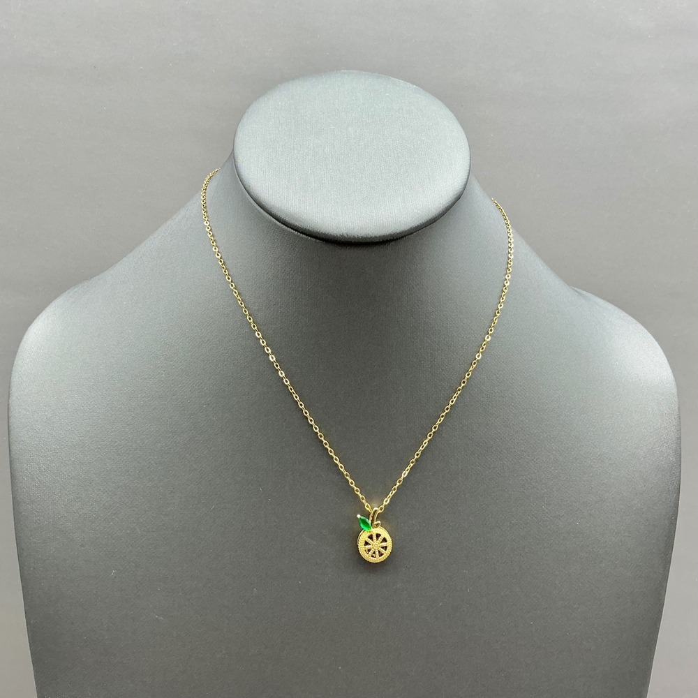 Fruit Pendant Necklace Women Gold Tone Green Leaf Citrus Orange Slice Charm
